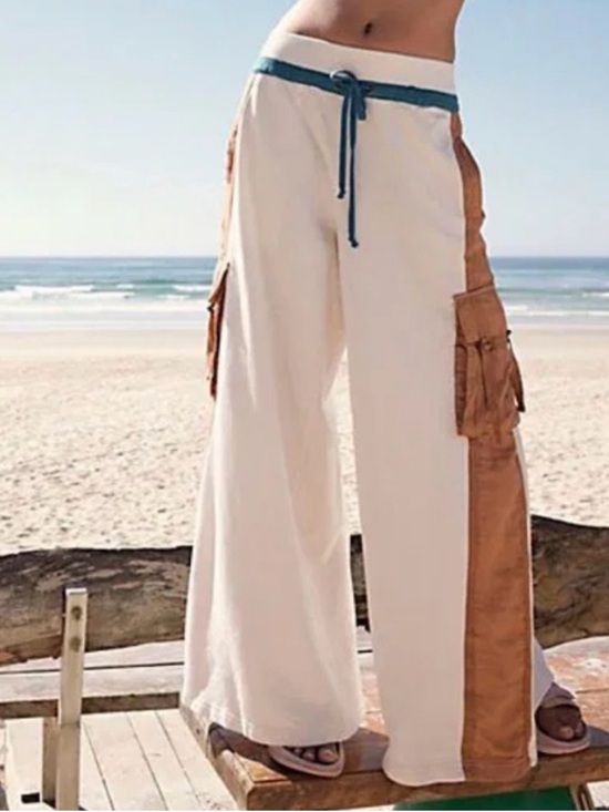 FP Movement by Free People Pants - Free People FP Movement Playoff Colorblock Wide-Legs Pants Size Medium Ivory Tan